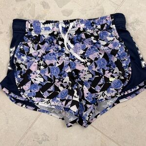 Nike Women's Blue and Black Floral Athletic Shorts